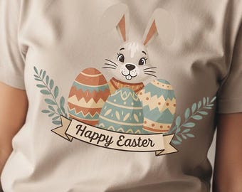 Design retrò di Pasqua in PNG con sublimazione, alfabeto pasquale disegnato a mano, clipart pasquale kawaii pastello, trasferimento DTF di coniglietti pasquali alla moda