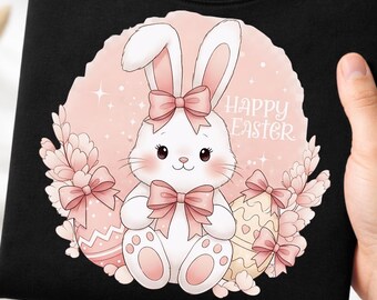 Simpatico coniglietto pasquale in formato PNG, disegno di coniglietto pasquale pastello, illustrazione di coniglietto kawaii, grafica di sublimazione pasquale, clipart di coniglietto primaverile