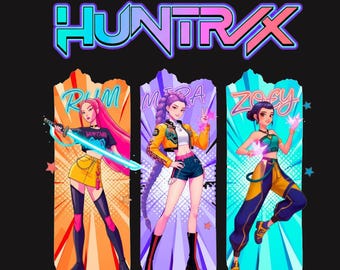 Pacchetto PNG di Huntrix K-Pop Demon Hunter / Fan art anime di Saja Girls & Boys / Design per maglietta di gruppo Aesthetic Idol / Download digitale di Addsole