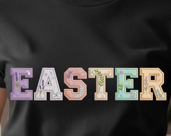 PNG di PASQUA, lettere pasquali floreali pastello, design dell'alfabeto primaverile, grafica di sublimazione pasquale, simpatica tipografia pasquale