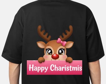 Clipart di renne di Natale PNG / Sublimazione di cervi con fiocco rosa / Arte digitale per le vacanze