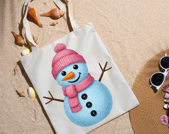 Pupazzo di neve lavorato a maglia PNG / Sciarpa rosa Clipart natalizia / Design invernale a sublimazione