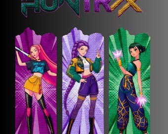 HUNTRX Anime Girl Trio PNG Neon Fantasy Women Art – Design a sublimazione per T-shirt con cappuccio Download digitale