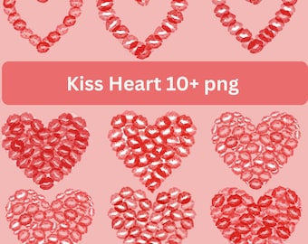 Pacchetto PNG di cuori di San Valentino / PNG romantici di San Valentino / Clipart di cuori d'amore / Design di magliette di San Valentino / Bacio PNG 11 file PNG di Addsole