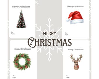 Set di 5 etichette regalo di Buon Natale / Etichette natalizie stampabili / Download digitale fai da te