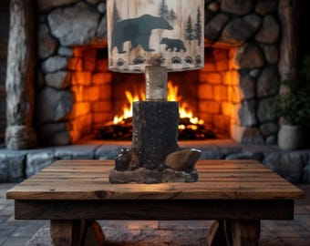 Burnt Boulder Pine Birch Flats Large Rustic Table Lamp