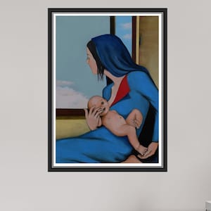 Maria und die Wolken (Weihnachtsbild Nr. 6) - Contemporary Art im A3 Format - Hochwertiger Hahnemühle Druck