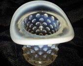 Vintage Fenton Silvercrest Top Hat Toothpick Holder Hobnail White Opalescent Glass