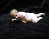 German Bisque Heubach Baby Figurine Tiny Piano Baby Crawling infant 3.5 inch