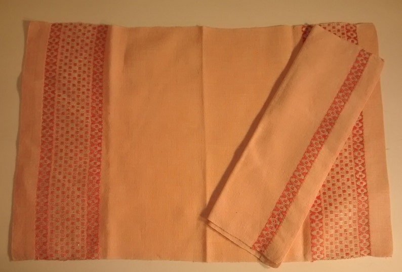 Silver Fleck Vintage Pink Stripe Linen Place mats and Napkins