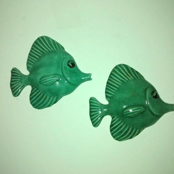 Pair Of Angel Fish , Mid Century Ceramic , Wall Art , Turquoise