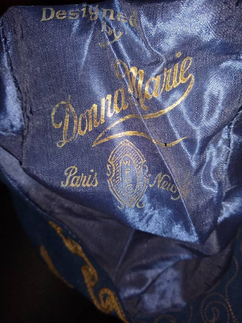 Amazing Cloche Wool Downton Abbey Blue Gold Braid Donna Marie Paris New York