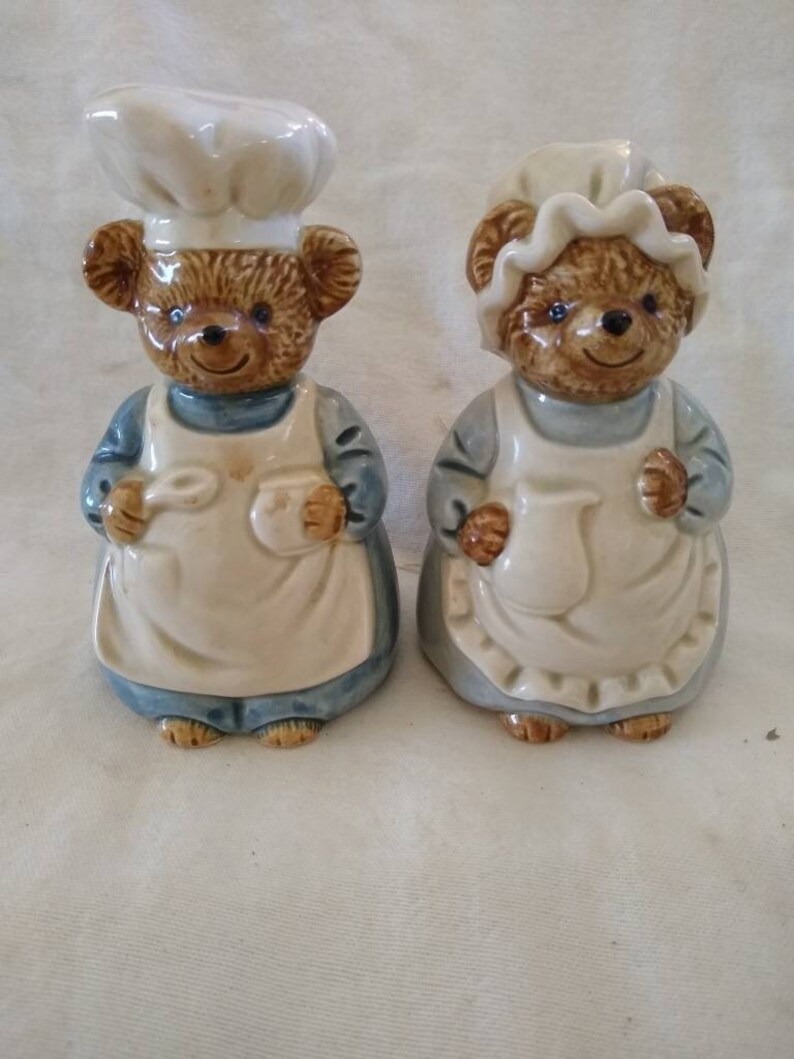 Otagiri Bear Chefs Salt and Pepper Shakers Hand Craftedblue Etsy