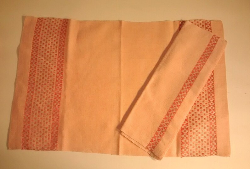 Silver Fleck Vintage Pink Stripe Linen Place mats and Napkins