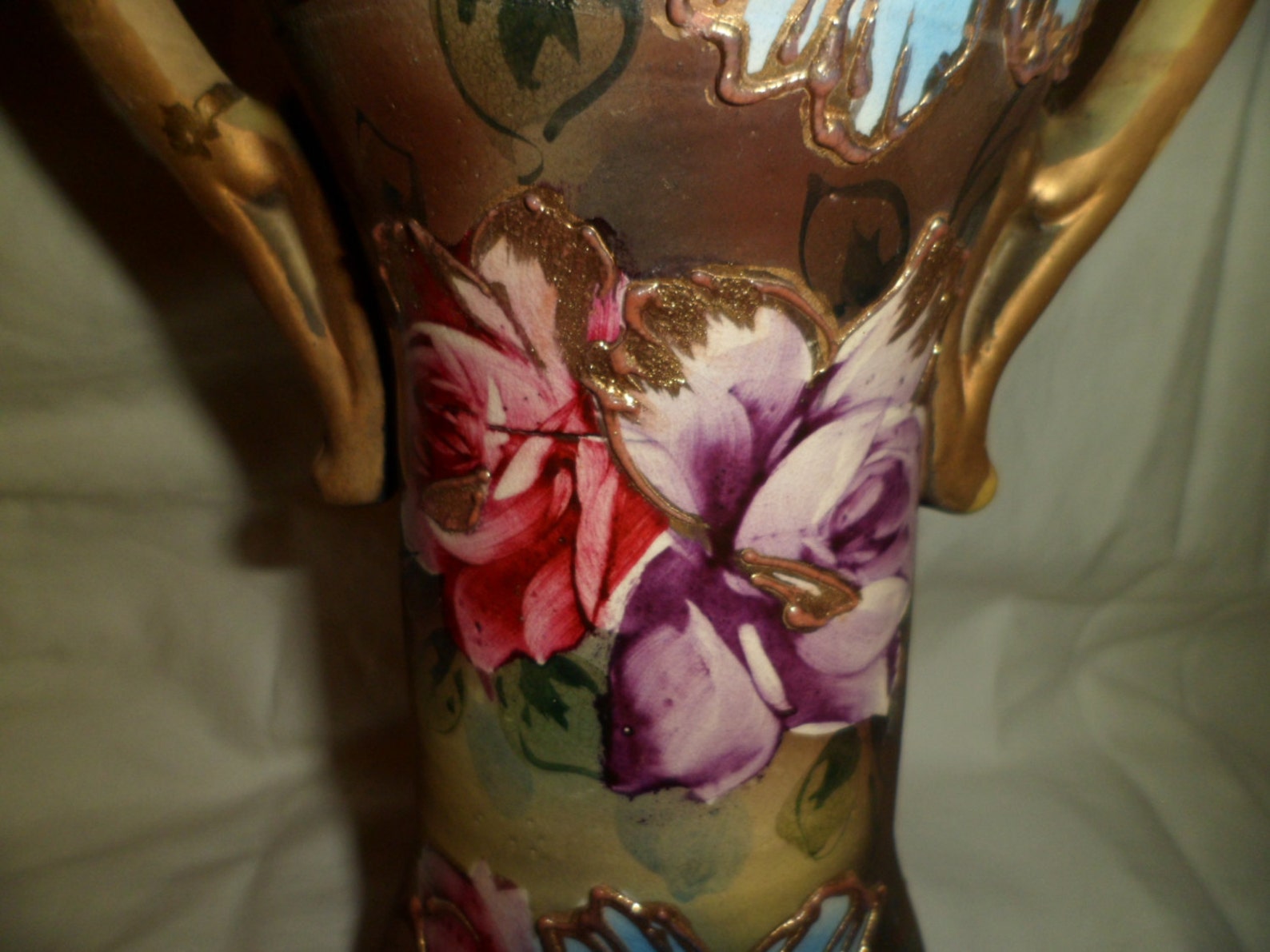 Art Nouveau Vase Hand Painted Urn Handles Etsy