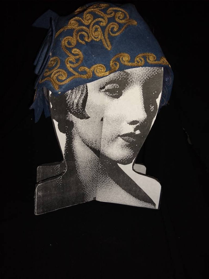 Amazing Cloche Wool Downton Abbey Blue Gold Braid Donna Marie Paris New York