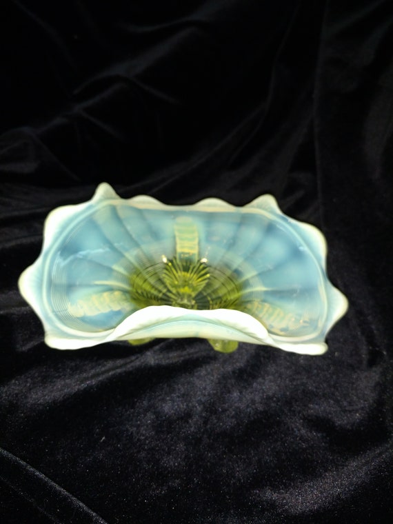 Northwoods Klondyke Uranium Vaseline Glass Nappy Dish Etsy