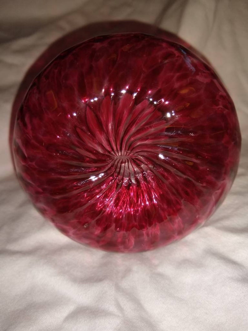 Vintage Ruby Red Swirl Hand Blown Glass Vase Etsy