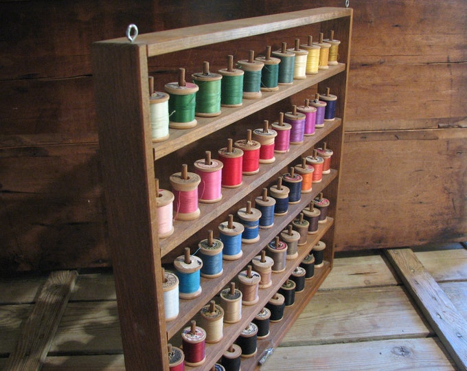Vintage Sewing Spool Rack Colorful Thread Wooden Sewing Room Crafts ...
