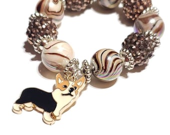 Corgi dog beaded bracelet for kids, cute bracelet gifts, beaded bracelet for kids, corgi dog charms, kids metal charms, toddler gift ideas