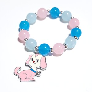Beaded pink puppy dog bracelet for kids, birthday party, everyday gift, animal lovers gift, charm bracelet, dog lovers gift, Easter basket