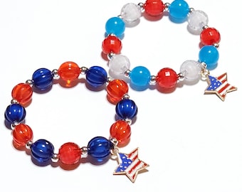 Personalized kids 4th of July beaded bracelet, toddler bracelet, birthday gift for girls, Christmas gift for kids, kid stocking stuffer idea