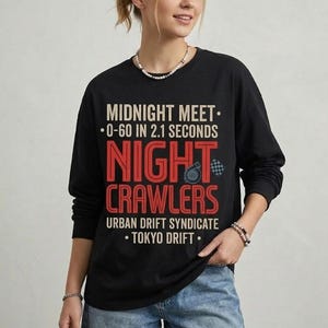 Nachtschwärmer Tokyo Drift Shirt, Urban Drift Syndikat JDM Tshirt, Mitternacht Treffen Street Racing T-Shirt, Japanische Autokultur Grafik-T-Shirt