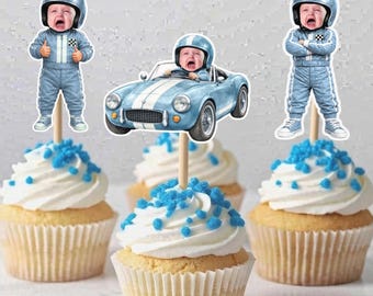 Adornos para cupcakes de coches de carreras imprimibles, decoración para cupcakes de cumpleaños de Two Fast, decoraciones para fiestas de coches de carreras para bebés, adorno para coche PNG PDF