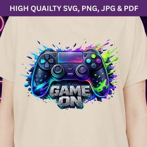 Gamer Boy PNG SVG / Diseño de camiseta de juego / Clipart de juegos para camisetas, impresión de sudaderas, descarga de sublimación, arte de jugador infantil, controlador de neón