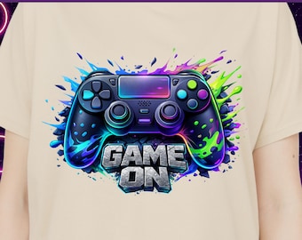 Gamer Boy PNG SVG | Game on T-Shirt Design | Gaming Clipart for Shirts, Hoodie Print, Sublimation Download, Kids Gamer Art, Neon Controller