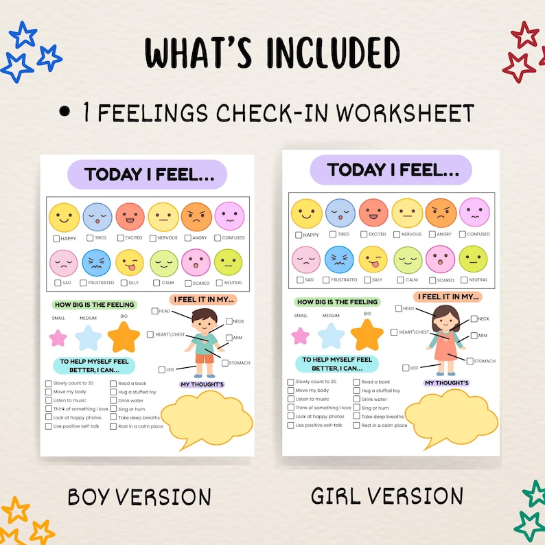 Feelings Check in Printable for Kids SEL Worksheet Emotional Regulation ...