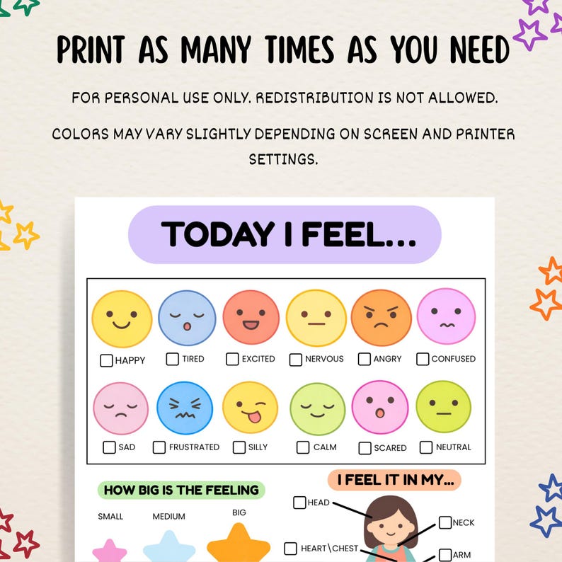 Feelings Check in Printable for Kids SEL Worksheet Emotional Regulation ...