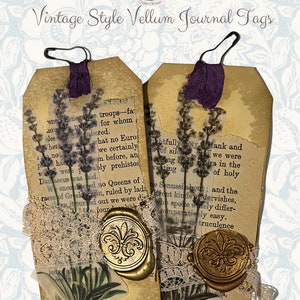 Etichette per diario di lavanda in pergamena stile vintage ~ set di due