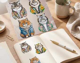 Schattige kattenstickers, 26 kiss-cut kattenstickers