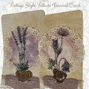 Cartão de diário floral estilo vintage de velino ~ conjunto de dois