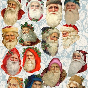 Adesivos recortados com rostos de Papai Noel vitorianos
