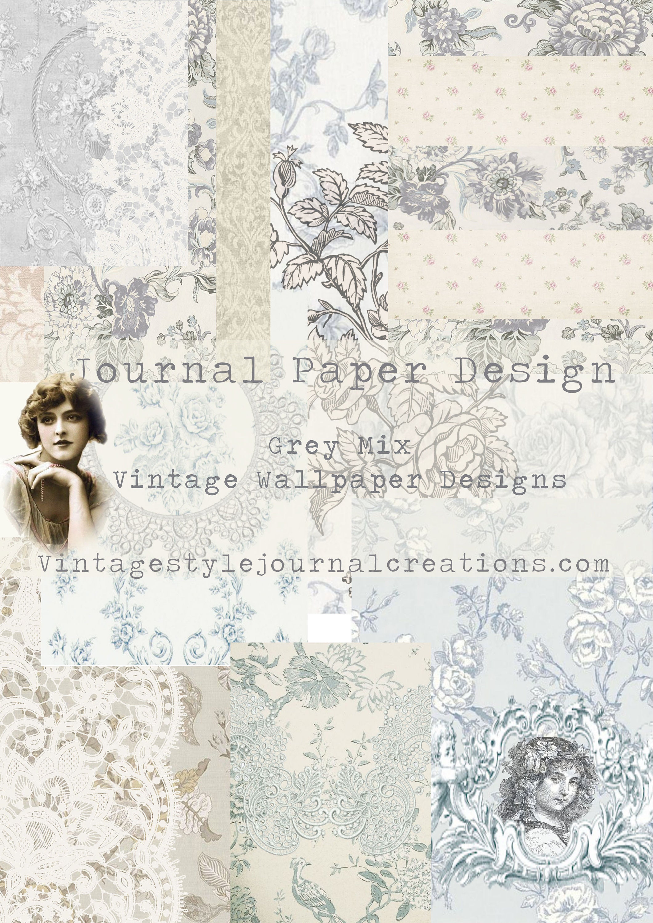 Vintage Style Printable Wallpaper Designs Grey Mix Designs - Etsy