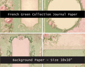 French Pale Green Digital Journal Paper – Scrapbooking Collection (52 Pages)
