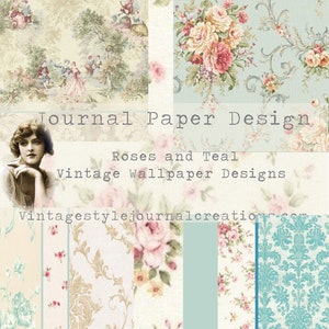 Vintage Style Printable Wallpaper Designs ~ Roses and Teal designs