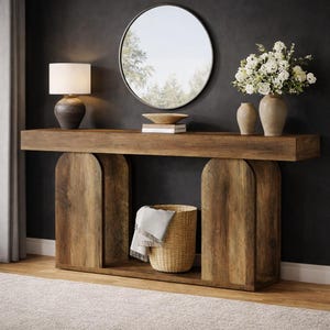 70.9-Inch Extra Long Sofa Table, Farmhouse Console Tables with Wood Frame and Storage Shelf, 2-Tier Wood Table Behind Couch for Living Room
