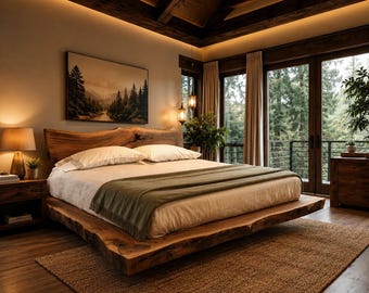 Solid Wood Bed Frame with Headboard , Twin Platform Bed Wood Headboard Rustic Bedroom Furniture