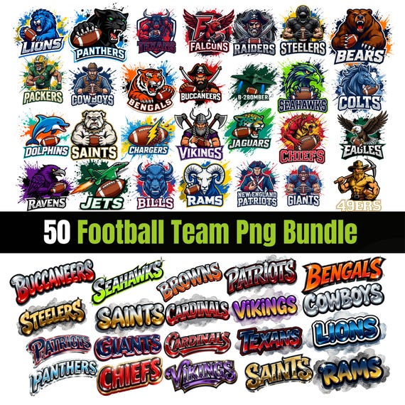 3D 50 NFL Football Logo Team Png Bundle, Football Mascot Png Design, Football Season Png,Game Day, Football MOM Png Design, Baseball Png