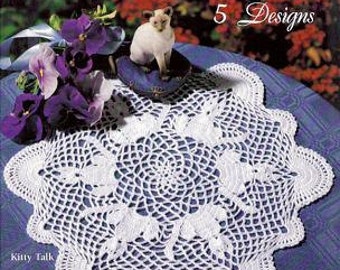 CROCHET PATTERN  Kitty Talk Doily Pattern designed by Delsie Rhoades 5 doily patterns, Download through Etsy