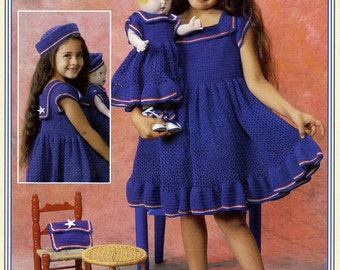 Americal Girl size Dresses to Crochet for Dolly and Me by Delsie Rhoades size 2- 6 & 18 inch doll pattern download through Etsy