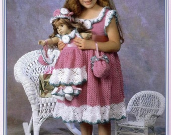 Four Dresses to Crochet for Dolly and me fits American Girl size and girls sizes download pdf through Etsy