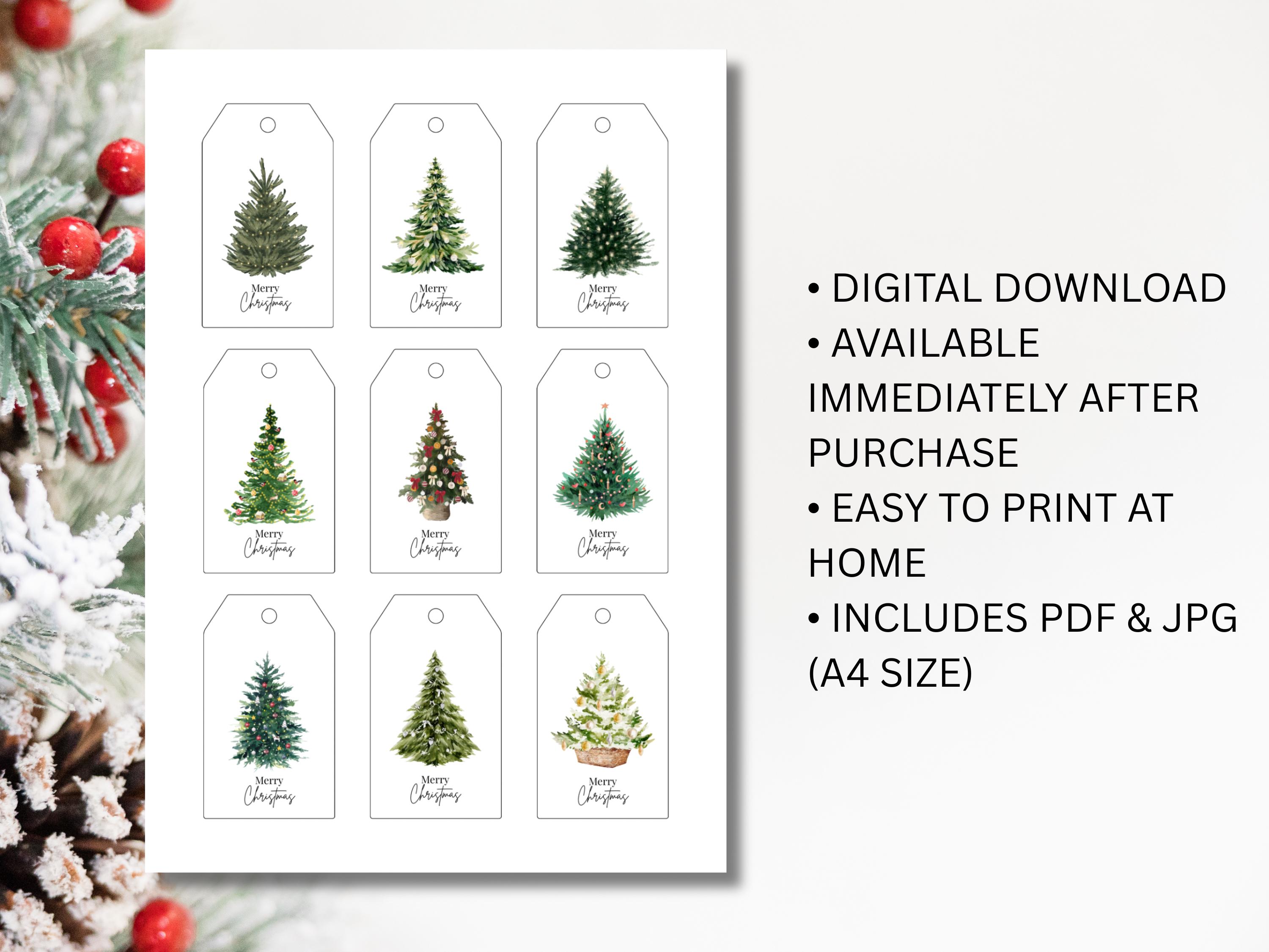 Watercolor Christmas Tree Gift Tags - Printable Holiday Tags (PDF & JPG ...