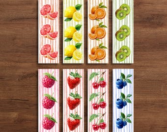 Fruits Bookmarks Printable Colorful Bookmark Set (PDF & JPG)