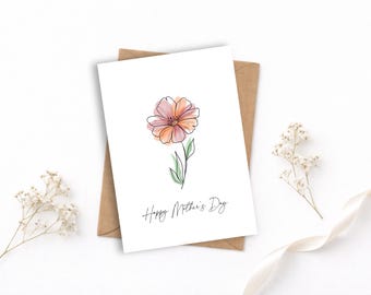 Floral Mother's Day Card: Watercolor Flower, Minimalist Design (Digital Download)
