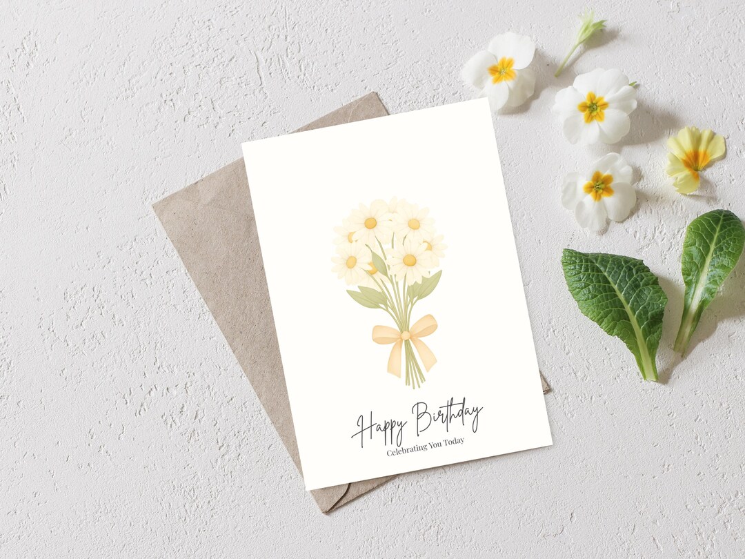 Daisy Bouquet Birthday Card | Watercolor Floral A6 (digital Download ...