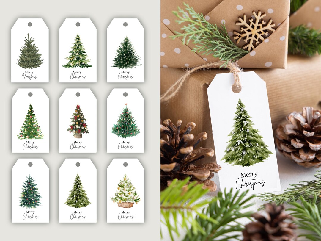 Watercolor Christmas Tree Gift Tags - Printable Holiday Tags (PDF & JPG ...